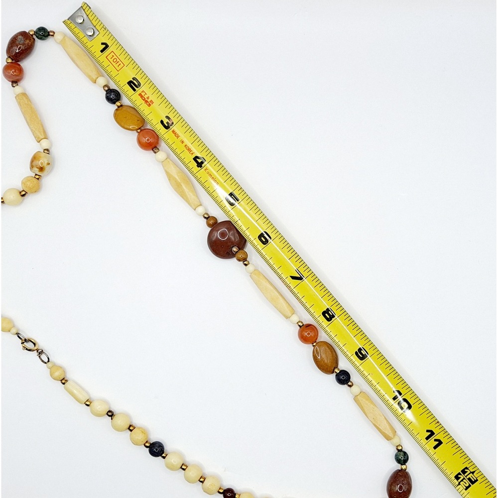 Vintage Beggars Bead Necklace Polished Stone Fall Earth Tones 28" - Picture 11 of 13